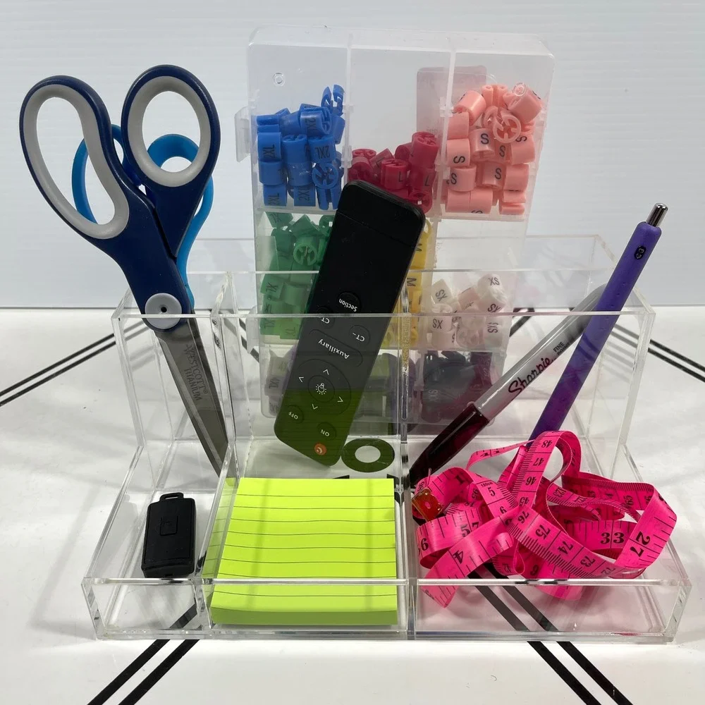 Clear Acrylic Desk Organizer 8 Compartment‎ Makeup Office Storage Caddy